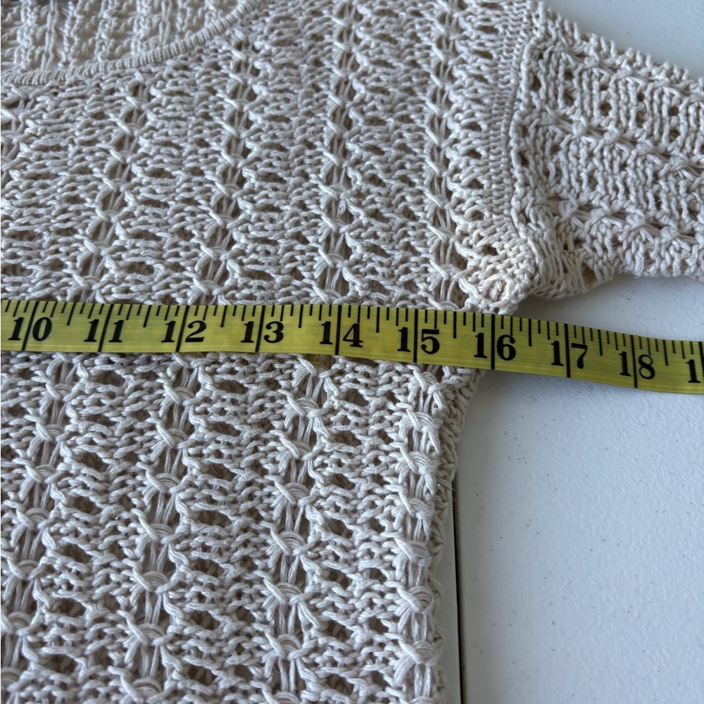 The Limited Small Linen Open Knit Crochet Cream Shirt Sleeve Sweater Boho Beach‎ - Picture 12 of 13